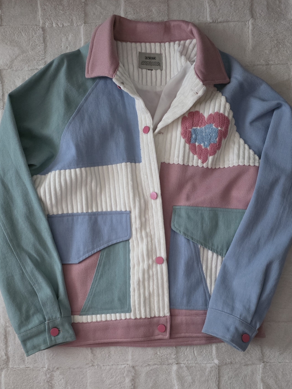 Aelfric Eden Pastel Patchwork Corduroy Jacket with Heart Motif